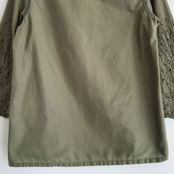 GAP | 100% Cotton Bell Sleeve Eyelet Boho Blouse Scoop Neck Top Green Sz S - Picture 10 of 13